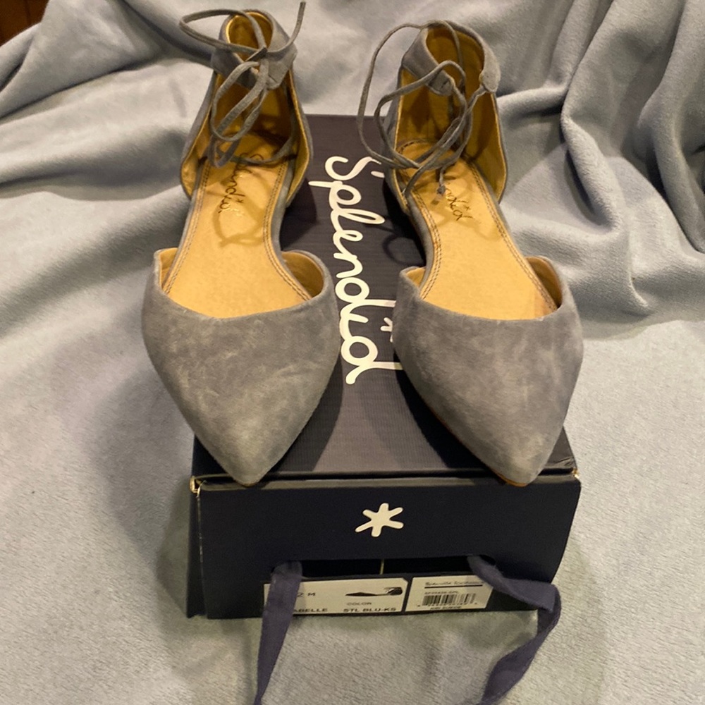 Splendid Soft blue almost grey kid suede flats